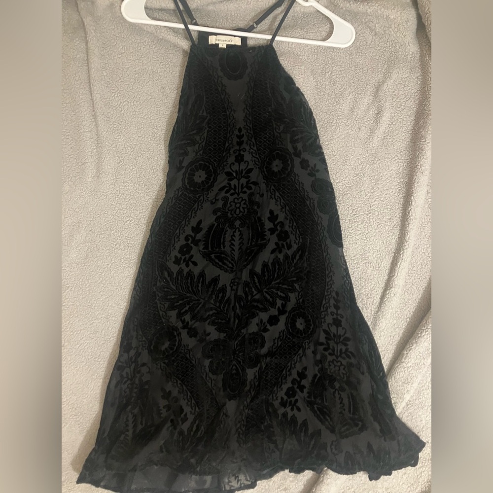 Francesca’s black and velvet halter mini dress